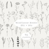 Wildflower SVG Bundle, Botanical Elements, Floral Line Art Vector, Flower Svg, Floral Svg, Flowers And Leaf Clipart, Svg Files For Cricut