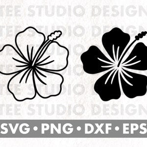 Hibiscus flower SVG design, black and white two-flower vector set for Cricut