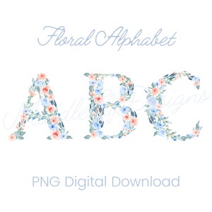 Watercolor floral alphabet PNG monogram letters A, B, C