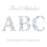 Watercolor Floral Alphabet, PNG Monogram Digital Download Clipart