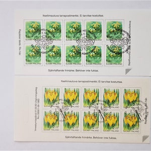 Set of flower stamp blocks on two first-day sheets, total 20 stamps with cancels