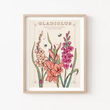 Gladiolus Wall Art Print, August Birth Flower Illustration Print