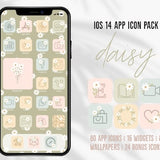 Daisy iOS14 Handdrawn App Icons Floral Theme Pack Aesthetic Green Pink iOS 14 Flower Icons Hand Drawn iPhone Covers Widgets Pastel iOS Decor