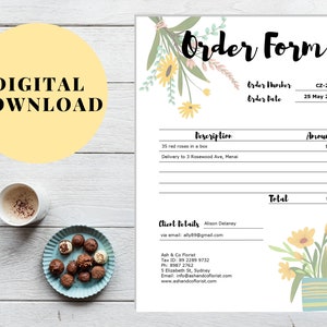 8x11 order form template page with floral border and fields for customer details