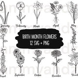 Birth month flower svg| hand drawn botanical clipart| floral clipart| zodiac flower svg| commercial use svg| wildflower svg| flower bouquet