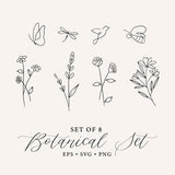 Minimalist Butterfly Flower SVG, Butterfly Flower PNG, Bird Flower SVG, Dainty Flower svg, butterfly flower bee png clipart, wildflower svg