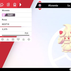 Alcremie character on game screen, pink cream swirl sweets style