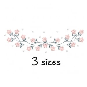 Floral embroidery design with pink blossoms and 3 size options