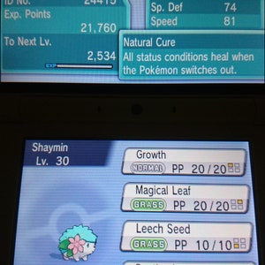 Shiny Shaymin (Flower Paradise) move list: Magical Leaf and Leech Seed