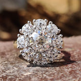 3.41 TCW Round Old European Cut Colorless Moissanite Cluster Halo Engagement Ring, Flower Style Wedding Ring, Cathedral Set Anniversary Ring