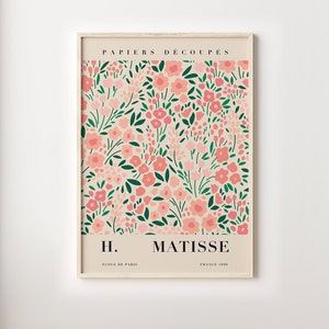 Matisse flower poster print in beige frame with pink, red, and green floral cutout design