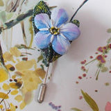 Blue FORGET-ME-NOT & Leaves Pin Floral Wedding Corsage Love Token Friendship Commemorative Lapel Flower Masonic Pin Handmade Hand Painted