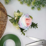 Pastel Unicorn Rainbow Rose Lapel/Wrist/Handbag Corsage, Artificial Wedding Flowers, Rainbow Wedding Corsage, Pastel Artificial Corsage, UK