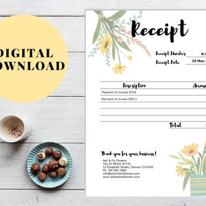 Floral receipt template page with 'Receipt' heading and editable fields