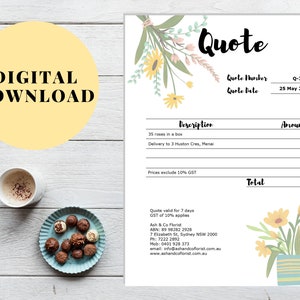 8x11 florist quote template form with floral "Quote" header and blank fields