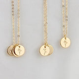 Personalized Birth Flower Disc Necklace, Month Initial Charm Necklace, Chain Necklace Jewellery, Christmas Bridesmaid Gift for Wedding/Mom