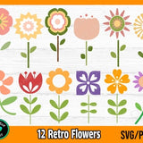 Retro Flowers SVG Bundle, Boho Flowers SVG, Wildflowers svg, Groovy Hippie Flowers svg