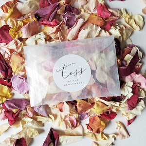 Sheer petal toss bag with printed 'Toss' label