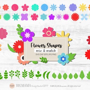 Flower shape SVG bundle with assorted floral and leaf icons for cutting and crafts
