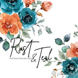 Teal Rust Orange Watercolor Flowers Clipart Floral Clip Art Leaves Greenery Roses Peonies Autumn Fall Wedding Clipart Printable Bouquets PNG