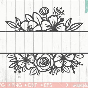 Floral split frame SVG with layered flower and leaf border, dark gray