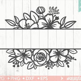 Split Floral Frame SVG, Floral Border SVG, Split Flower Monogram Svg, Wedding Border Svg, Split Name Frame SVG, Flower Cut file