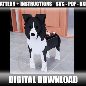 Border Collie dog-shaped planter ornament with black-and-white body and built-in pot