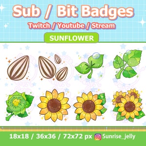 Sunflower sub and bit badges set with leaf and flower icons