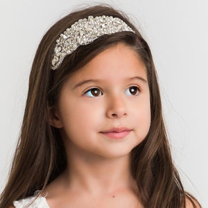Girls rhinestone flower headband with sparkly crystal band