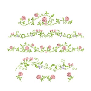 Rose Flower Border Machine Embroidery, Daisy Floral Botanical Garden Pattern Instant Download ZIP - ANY SIZE