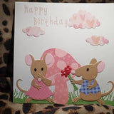 Happy Birthday Mice, Birthday cards for her, Animal cards, Mouse Cards, Cards for children, flower cards, Pink birthday cards,
