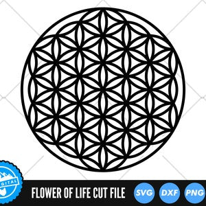 Flower of Life SVG vector: black circular mandala pattern with interlocking flower shapes