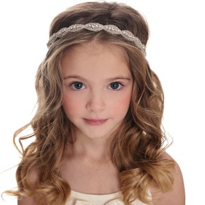 Silver rhinestone headband with braided wrap and scalloped crystal pattern