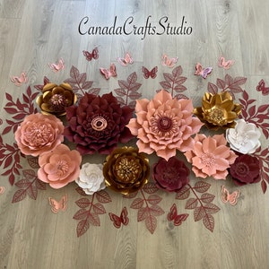 Paper flower template bundle with assorted blossoms and leaf cutouts