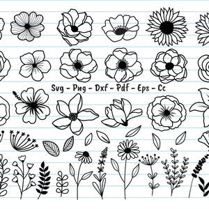 42 Flower Svg, Flower Bundle Svg, Wildflower Svg, Flowers And Leaves, Flower Svg Cut Files, WildFlower Svg Bundle, Digital Print, Svg, Dxf.