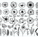 42 Flower Svg, Flower Bundle Svg, Wildflower Svg, Flowers And Leaves, Flower Svg Cut Files, WildFlower Svg Bundle, Digital Print, Svg, Dxf.