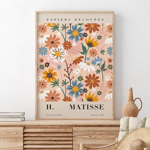 Framed Matisse-style floral poster print with multicolor flowers and leafy branches