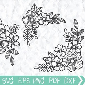 Floral SVG cut file bundle with black flower and leaf line art designs