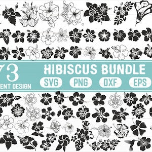 Hibiscus and tropical flower stencil SVG bundle with black flower silhouettes