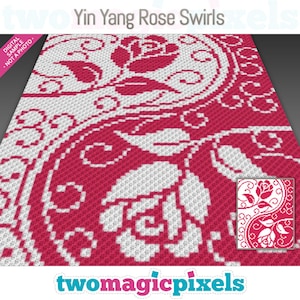 Yin Yang Rose Swirls crochet graph cross stitch; (c2c, mini c2c, sc, hdc, dc, tss); knitting; PDF download, no counts/ instructions