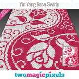 Yin Yang Rose Swirls crochet graph cross stitch; (c2c, mini c2c, sc, hdc, dc, tss); knitting; PDF download, no counts/ instructions