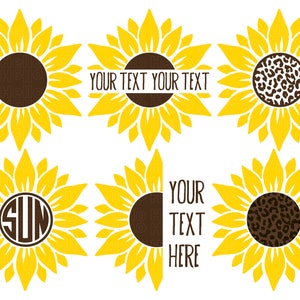 Sunflower SVG bundle with yellow sunflowers, leopard accents, and circular monogram design