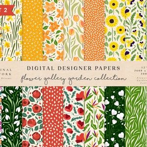 Seamless floral digital scrapbook paper set with assorted garden patterns, printable wedding designs