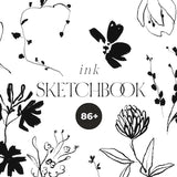 Ink floral clipart set - Abstract line art flowers - Minimal bold  ink botanical florals - Wedding invite card logo - PNG and vector clipart