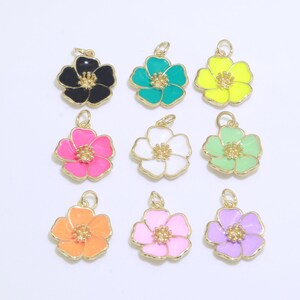 Tropical flower enamel charm pendants with gold-tone loops, assorted colors