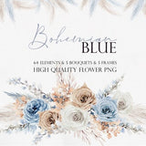 Watercolor flower, Boho flower, Boho Blue clipart, Dusty blue flower, Boho flower clipart, Dried flower, Pampass clipart, Boho Bouquets