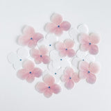 Edible wafer hydrangea flowers, pink and white with light blue centers