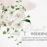 Elegant wedding, Watercolor flower, Watercolor flower PNG, Wedding clipart, Wedding flower PNG, White flower clipart, White rose clipart