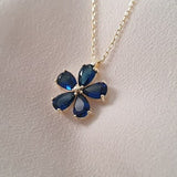 14k Solid Gold Sapphire Daisy Necklace,Gold Flower Neckalce,Christmas Gift,Girlfriend Gift,Birthday Gift,Valentines Day Gift,Dainty Necklace