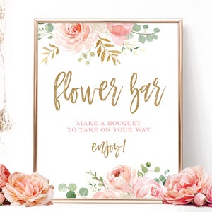 Blush floral flower bar sign in a frame with Flower bar and bouquet text